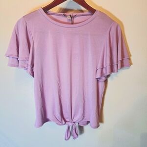 Green Envelope Womens Ruffle Short Sleeve Front Tie Purple Modal Top Sz S Lilac